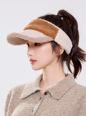 时尚韩版秋冬季毛绒空顶帽子女可扎马尾显脸小保暖防寒鸭舌针织帽