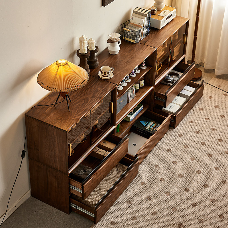 yamoo北美黑胡桃木实木书柜客厅储物模块柜家用自由组合收纳柜,淘宝优惠券,粉丝福利购,淘宝优惠卷