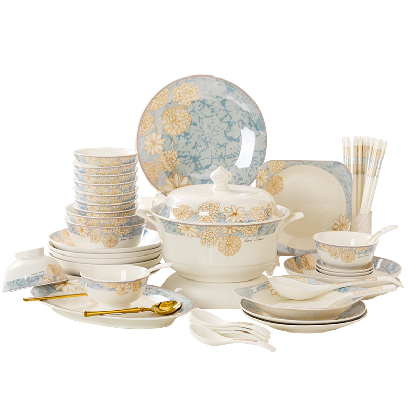 碗碟套装家用2024新款简约餐具景德镇中式骨瓷陶瓷乔迁组合130件