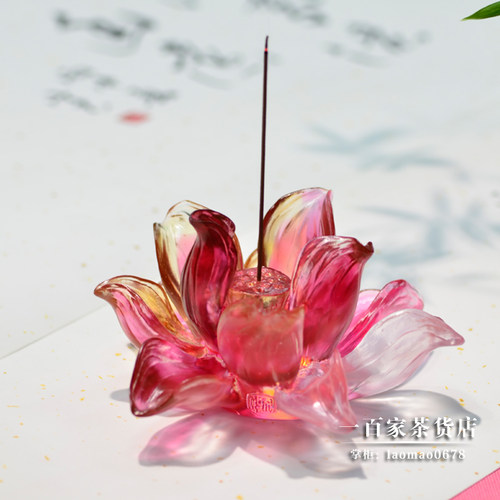 梁明毓古法琉璃 | 心如莲花 线香插 文房茶席空间摆件香道配件 - 图1