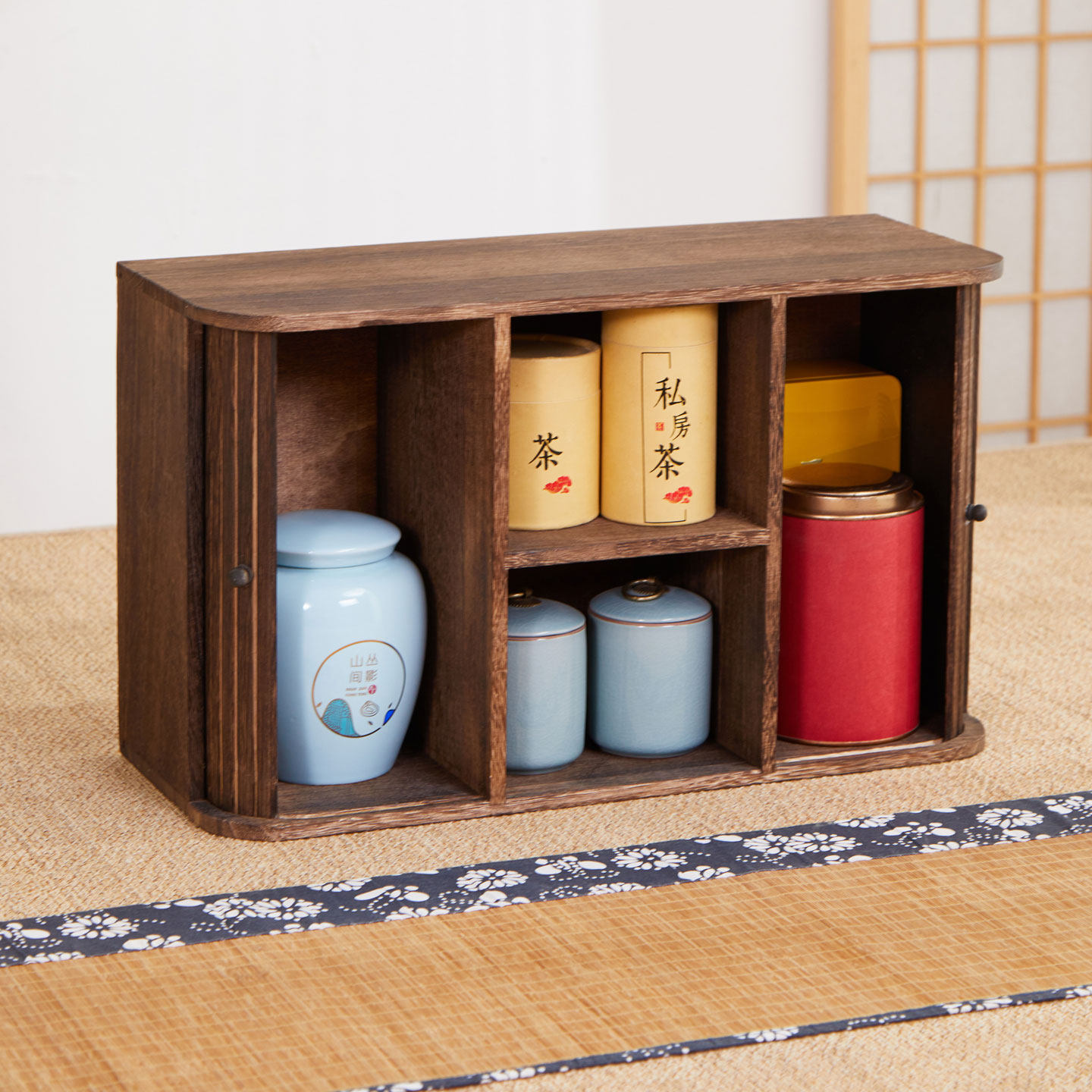 实木茶杯收纳架茶具收纳柜防尘卷帘门桌面收纳盒茶壶置物架多宝阁,淘宝优惠券,粉丝福利购,淘宝优惠卷