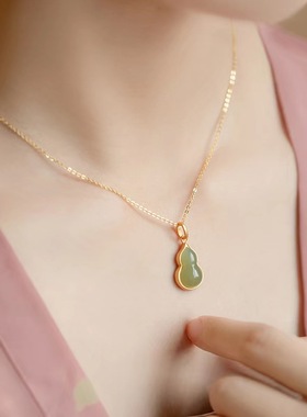 复古国风仿真碧玉葫芦项链