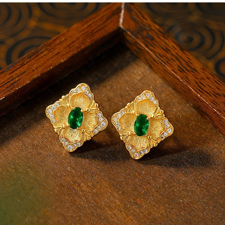 意大利布拉提工艺戒指复古仿潘杰希尔祖母绿项链耳钉奢华珠宝套装,淘宝优惠券,粉丝福利购,淘宝优惠卷