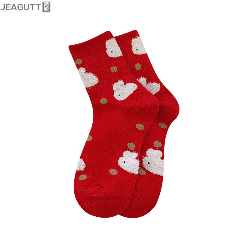 三八妇女节礼物兔年红袜子女本命年红色棉中筒ins潮礼盒网红长袜