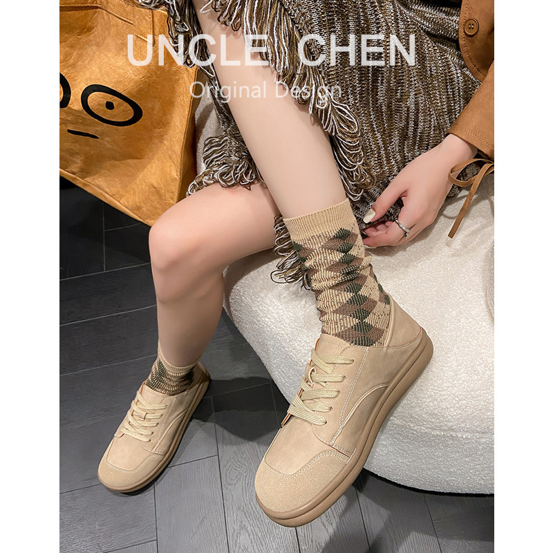 2026春新款复古文艺风深口单鞋女厚平底系带休闲鞋圆宽头乐福鞋,淘宝优惠券,粉丝福利购,淘宝优惠卷