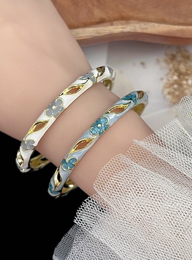 北京景泰蓝手镯细合金珐琅彩女清新小花镯子故宫旅游纪念品送朋友