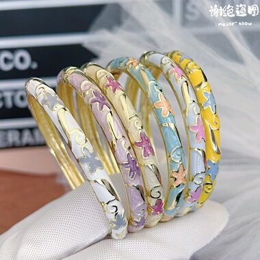 北京景泰蓝手镯女开口合金珐琅彩时尚小花镯子故宫旅游送朋友礼物