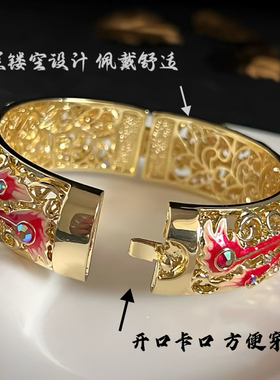 北京景泰蓝手镯子凤凰镶钻双层大码开口首饰民族风送长辈生日礼物