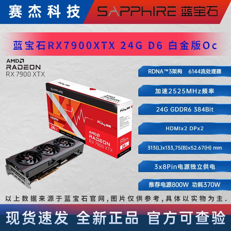 AMD 蓝宝石 RADEON RX 7900 XTX 24G 20G超白金7900GRE 16G显卡 - 图1