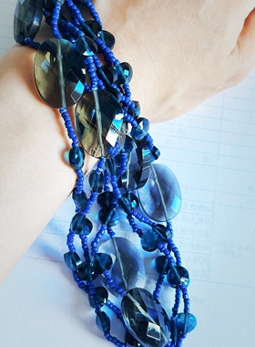 打标正品蓝色系琉璃水晶剔透多层手链【欧美品牌孤品满百包邮】