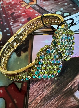 双心春天气息弹簧开合硬性满钻手镯[欧美复古独家孤品/满100包邮]