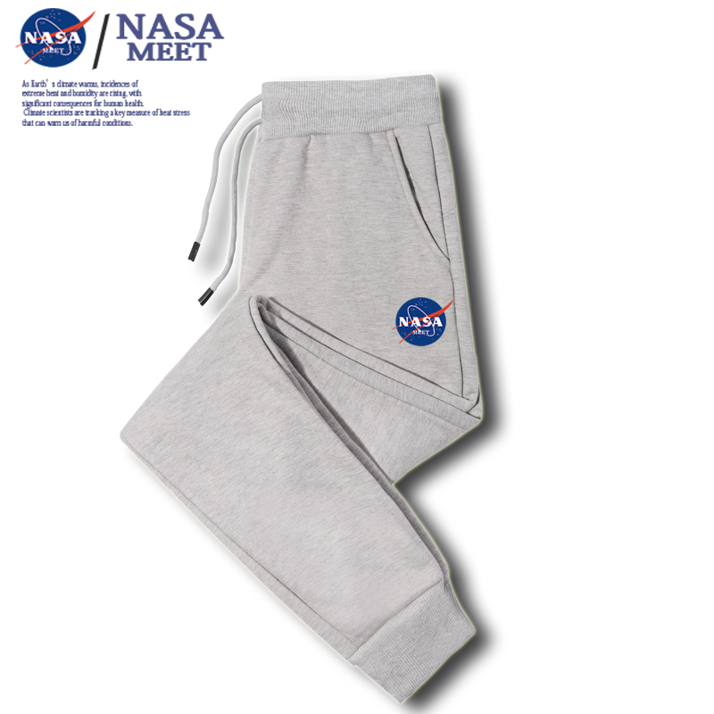 NASA MEET潮牌卫裤男秋冬款宽松束脚针织裤子男加绒重磅休闲运动 - 图1