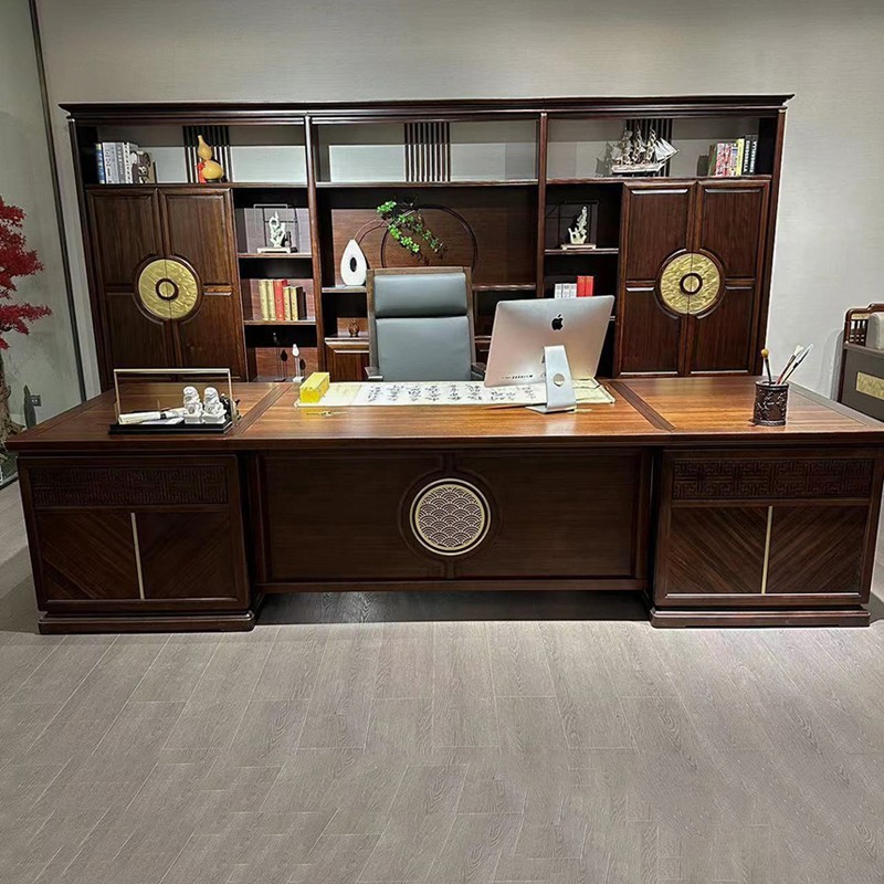 新中式实木老板桌乌金木办公桌椅高档大气董事长总裁室大班台定制 - 图1