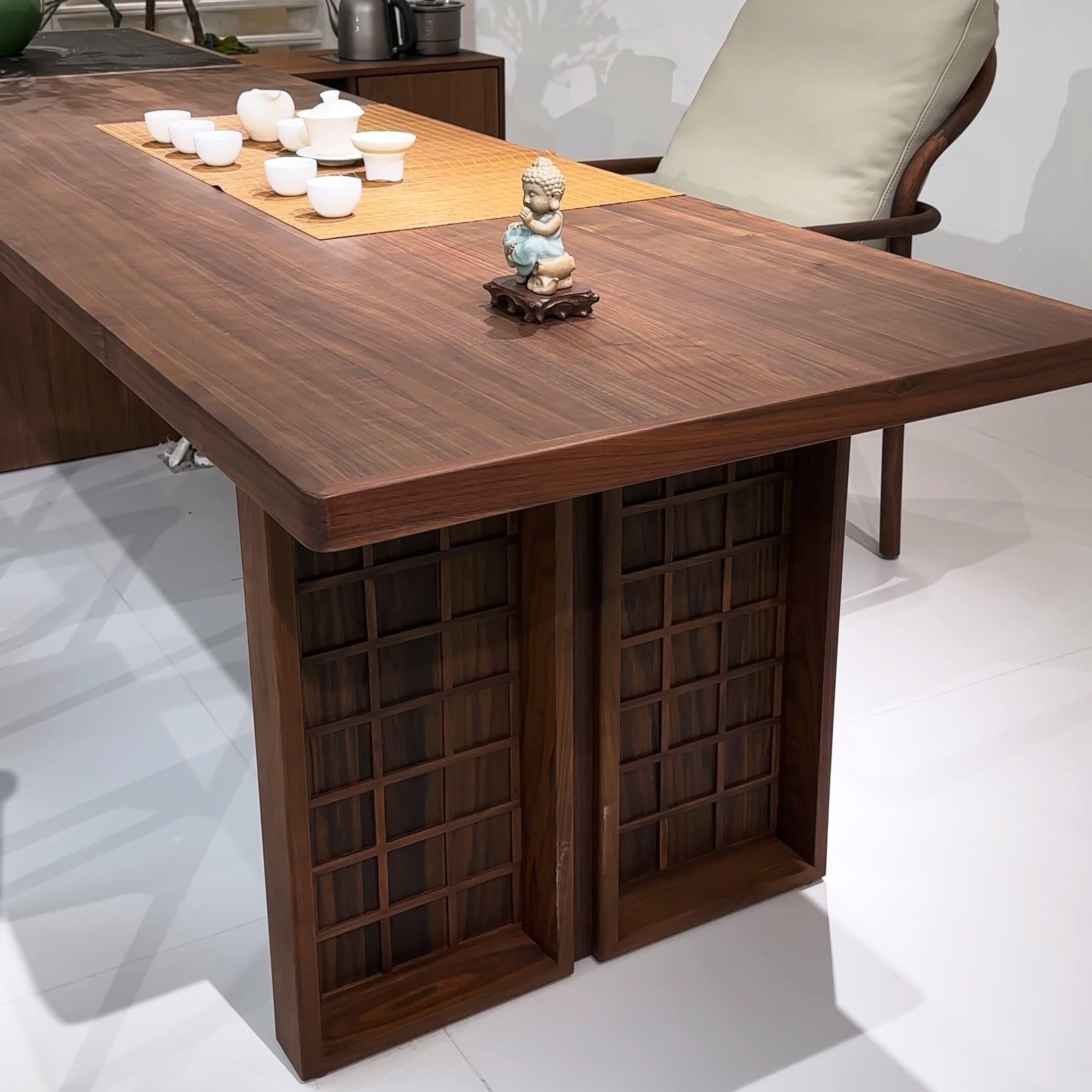 新中式北美黑胡桃木实木茶桌椅组合高端老板会客办公一体茶台定制,淘宝优惠券,粉丝福利购,淘宝优惠卷