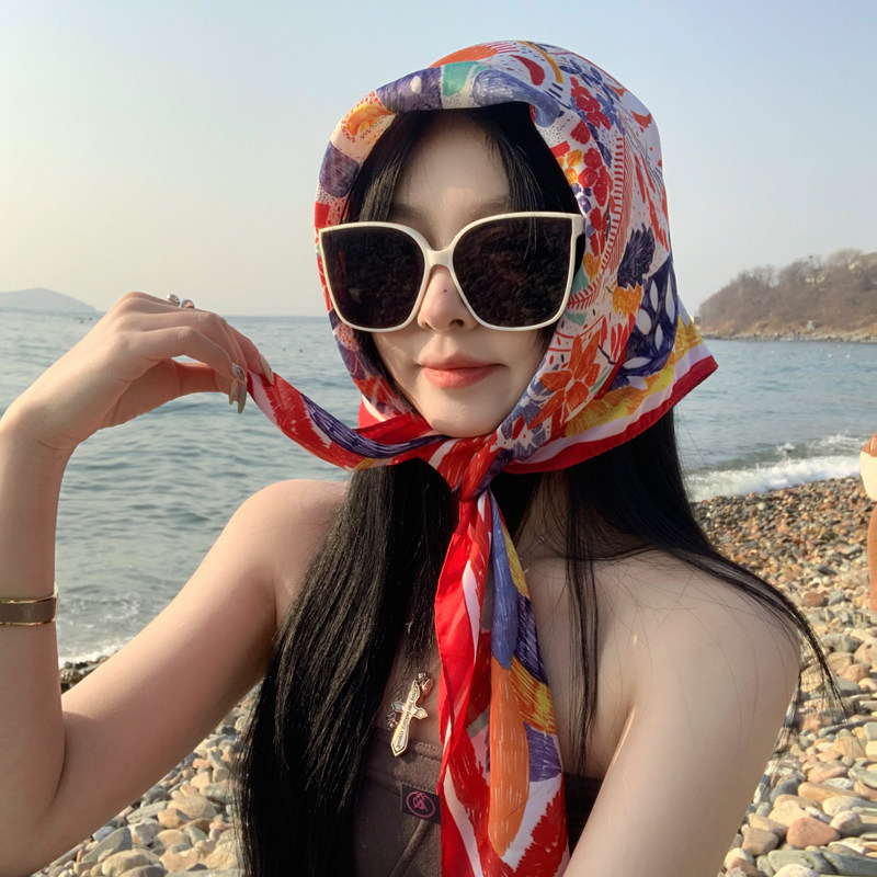 网红法式复古小方巾女百搭夏季防晒丝巾ins海边沙滩遮阳披肩头巾,淘宝优惠券,粉丝福利购,淘宝优惠卷