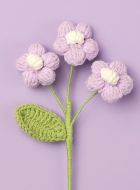 成品手工钩织毛线3朵泡芙花仿真花雪五线春节圣诞节花束配花