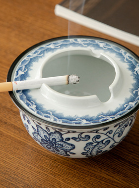 浦裕装饰烟灰缸新款青花瓷缸陶瓷