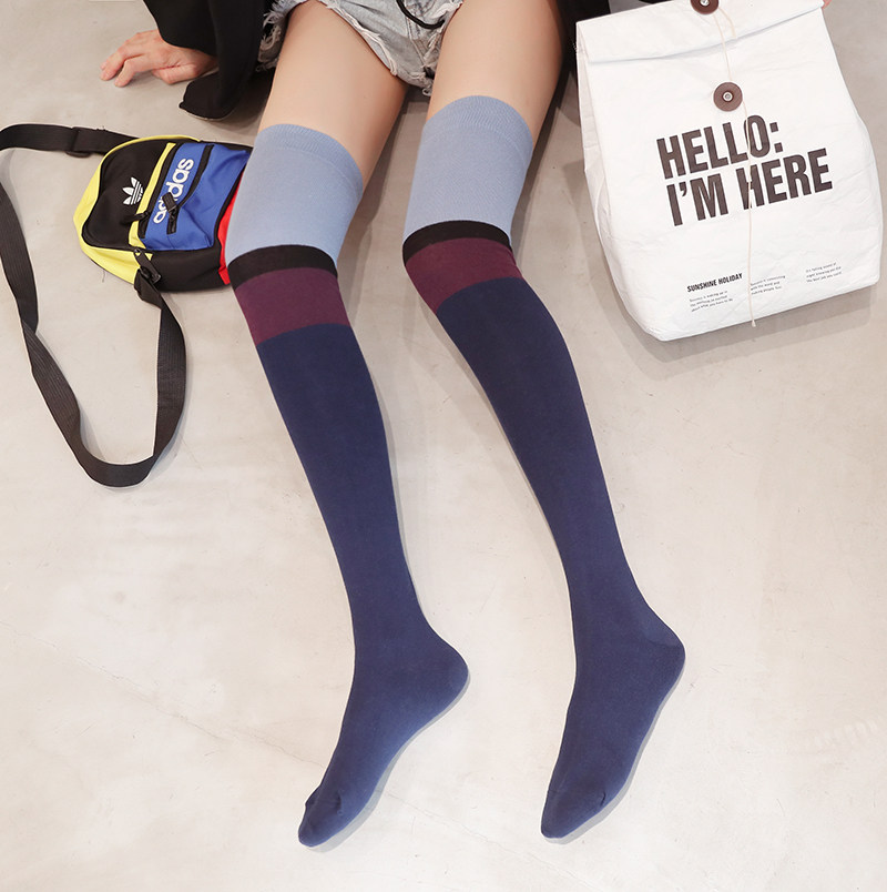 新款网红个性时尚街头潮流ins条纹拼色女显瘦过膝大腿长筒袜,淘宝优惠券,粉丝福利购,淘宝优惠卷