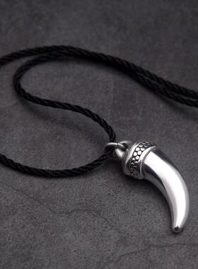 S925纯银狼牙男士项链刻字吊坠潮流高级感复古男款挂饰送男友