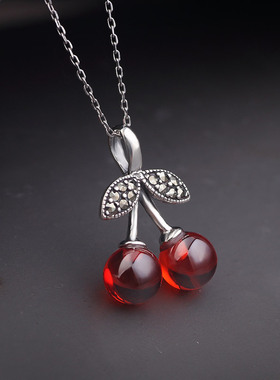 s925复古锁骨樱桃简约送女友泰银