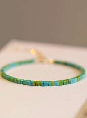 极细绿松石手链 古风首饰复古银镀金清新绿色情人节礼物送女友手