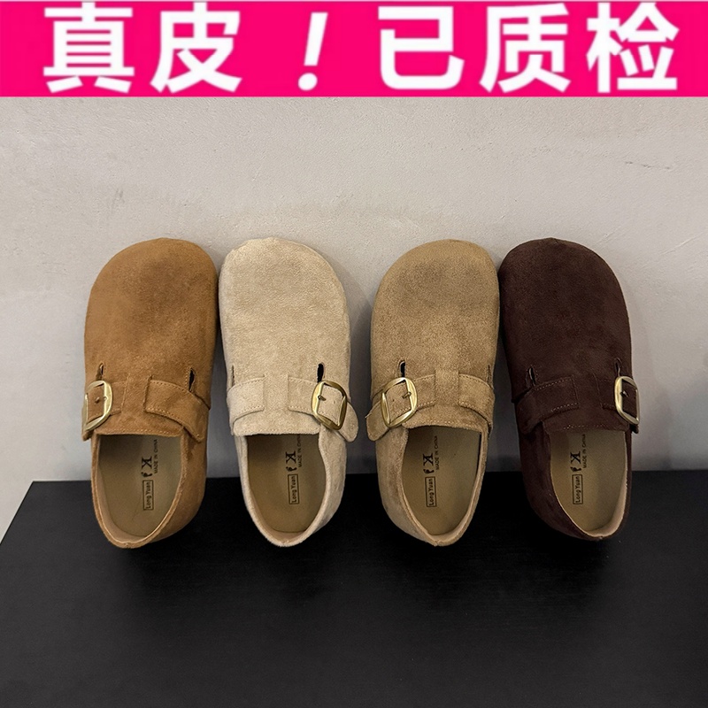 牛皮版~厚底内增高全包勃肯鞋女2025新款秋季一脚蹬外穿博肯单鞋 - 图1