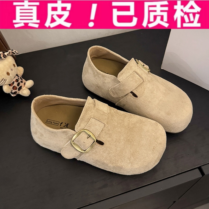 牛皮版~厚底内增高全包勃肯鞋女2025新款秋季一脚蹬外穿博肯单鞋 - 图0