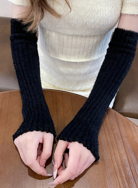 女锦纶毛绒半指手套秋冬