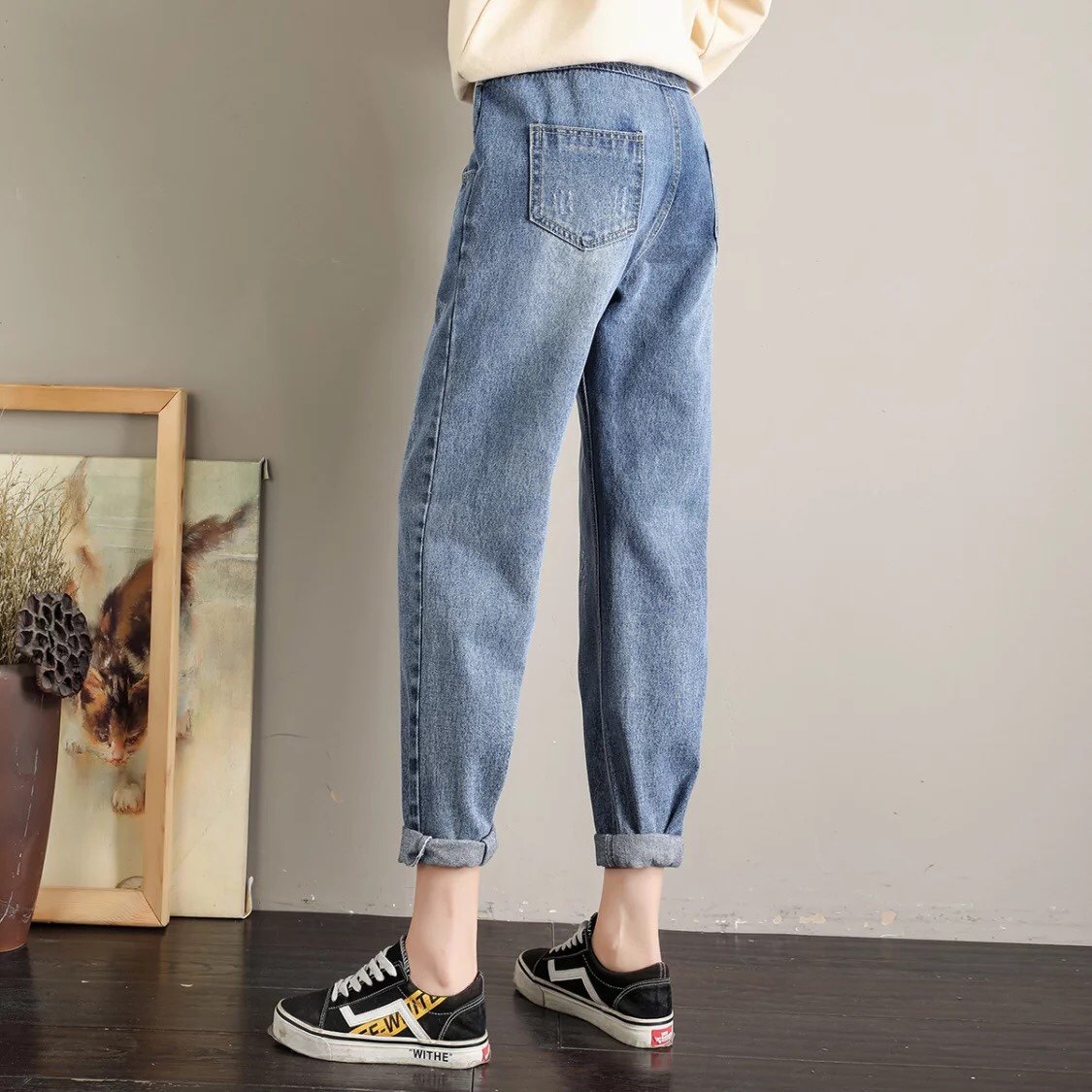 孕之彩冬款全棉牛仔裤宽松小直筒加绒加厚老爹裤高腰可调节孕妇裤,淘宝优惠券,粉丝福利购,淘宝优惠卷