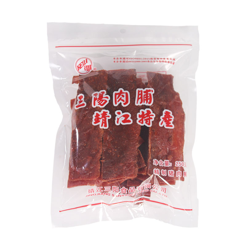 苏岭村旗舰店。靖江特产三阳猪肉脯精制250g碎片付片肉脯肉干休闲零食500g包邮3