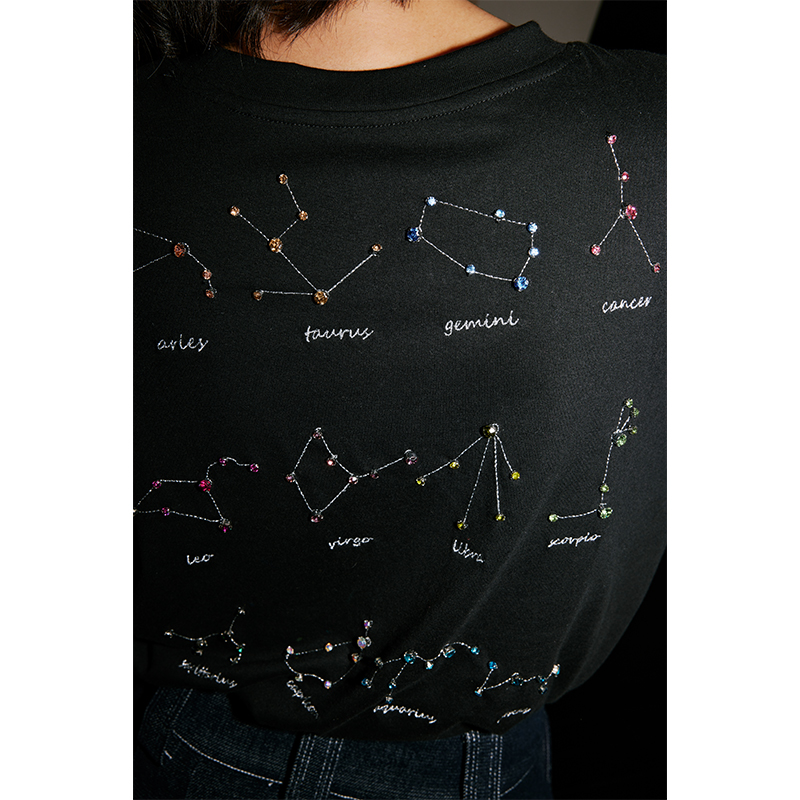 ROSEBANKS Constellation Diamante Tee 晚安月亮星座刺绣钻石T恤 - 图2