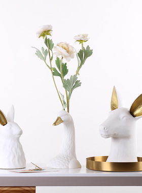 创意花瓶摆件客厅插花高级感瓶子进门轻奢高档玄关装饰品动物造型