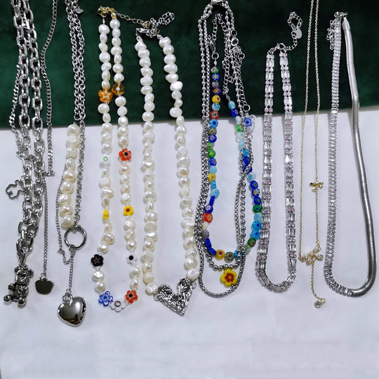 Trendy dopamine freshwater pearl metal care bear flower sweater necklace clavicle chain necklace 245