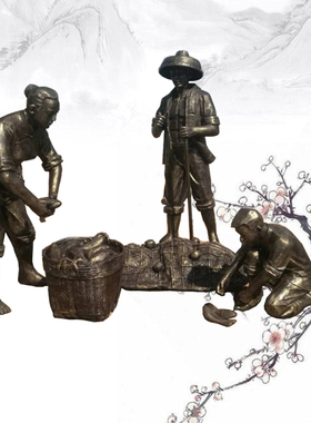 铸铜人物雕塑渔民主题景区玻璃钢