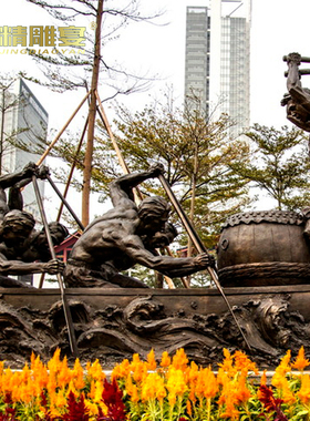 城市民俗文化广场大型景观铜雕人物赛龙舟端午运动玻璃钢雕塑摆件