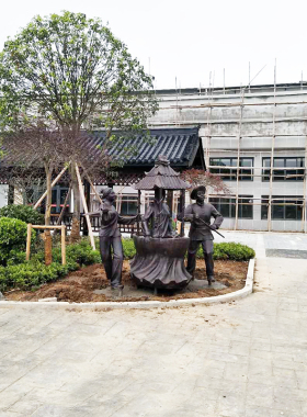 采莲船民间习俗小品舞蹈商业街公园户外玻璃钢铸铜人物雕塑摆件
