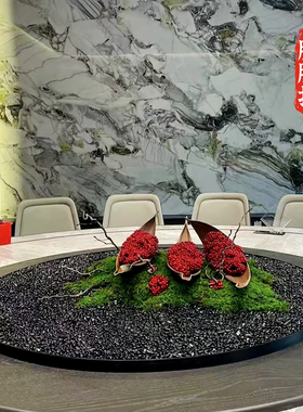 永生苔藓饭店大圆桌中间转盘艺术绿植景观装饰品餐桌摆花创意摆件