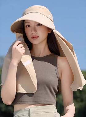 遮阳帽女夏季新款可拆卸披肩护颈防紫外线太阳帽大帽檐遮脸防晒帽