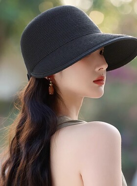 时尚草编女春夏季百搭显脸小遮阳鸭舌帽子户外出游防晒马术太阳帽