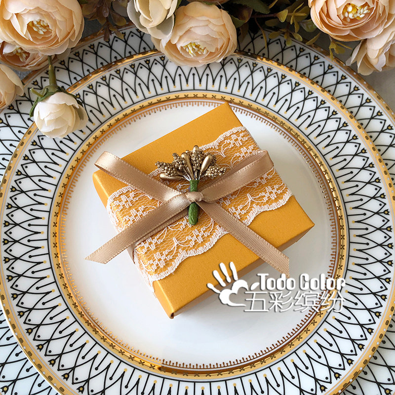 则礼 简约蝴蝶结喜糖盒 婚礼盒子韩式结婚礼盒白绿色免折叠空盒