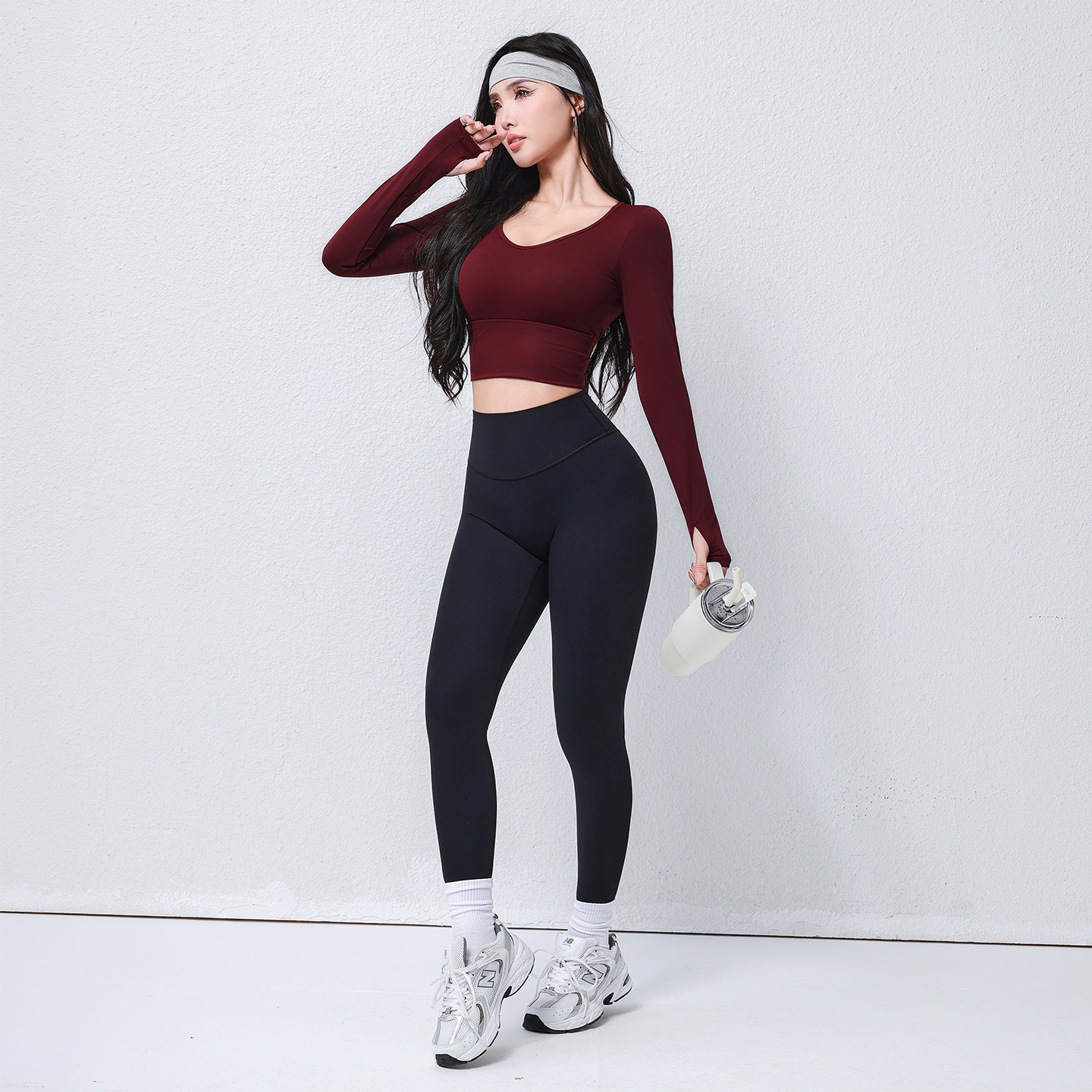 瑜伽服女美背圆领长袖显瘦含胸垫百搭短款健身服速干T恤运动上衣,淘宝优惠券,粉丝福利购,淘宝优惠卷