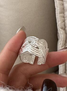 {织更}S925纯银韩版小众设计感编织麻花戒指女INS风简约纹路指环