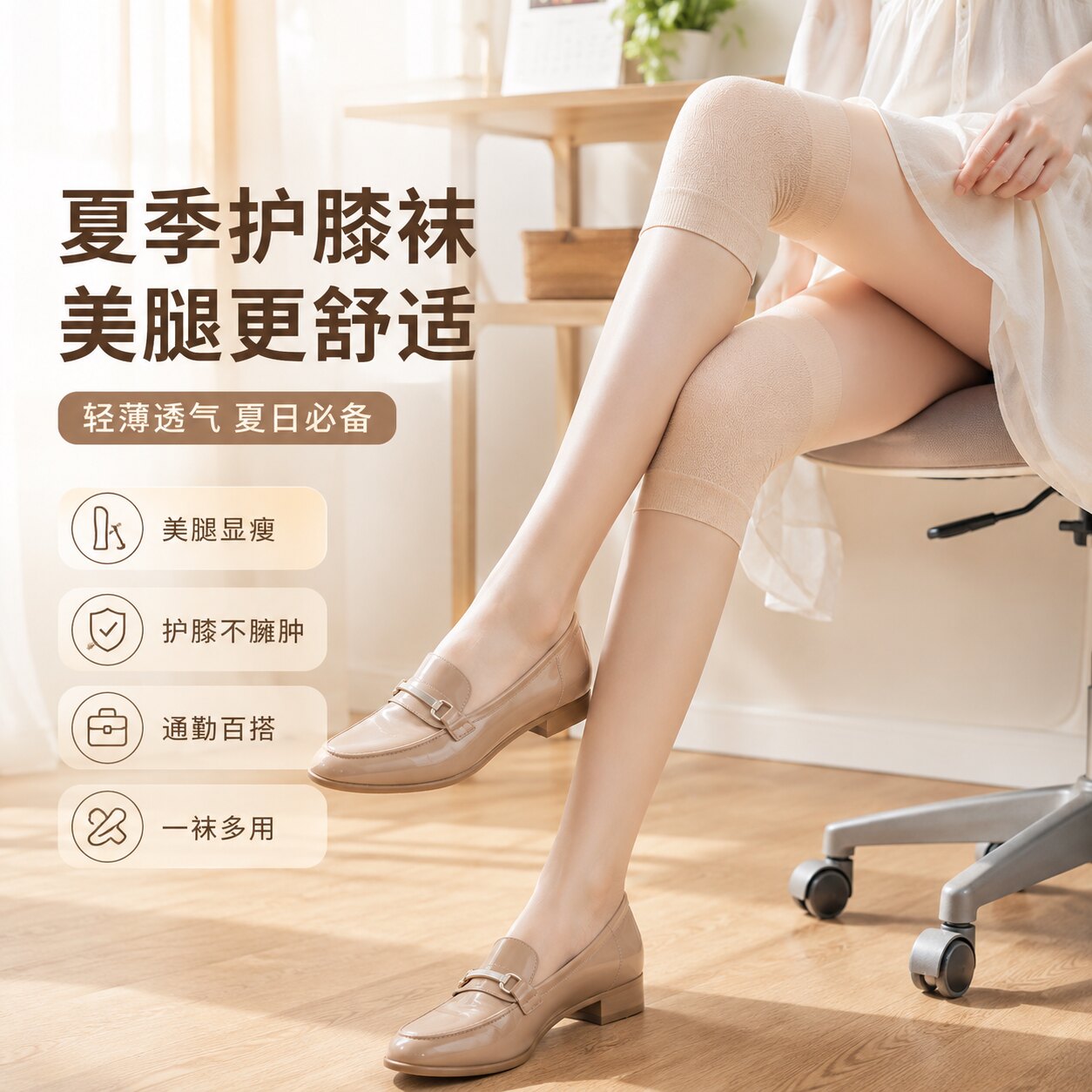 夏季空调房加长护膝丝袜女过膝小腿防寒薄款长筒防勾丝袜