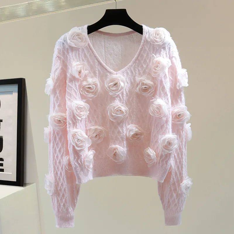 重工花朵镶钻长袖显瘦上衣秋冬韩版宽松毛衣,淘宝优惠券,粉丝福利购,淘宝优惠卷