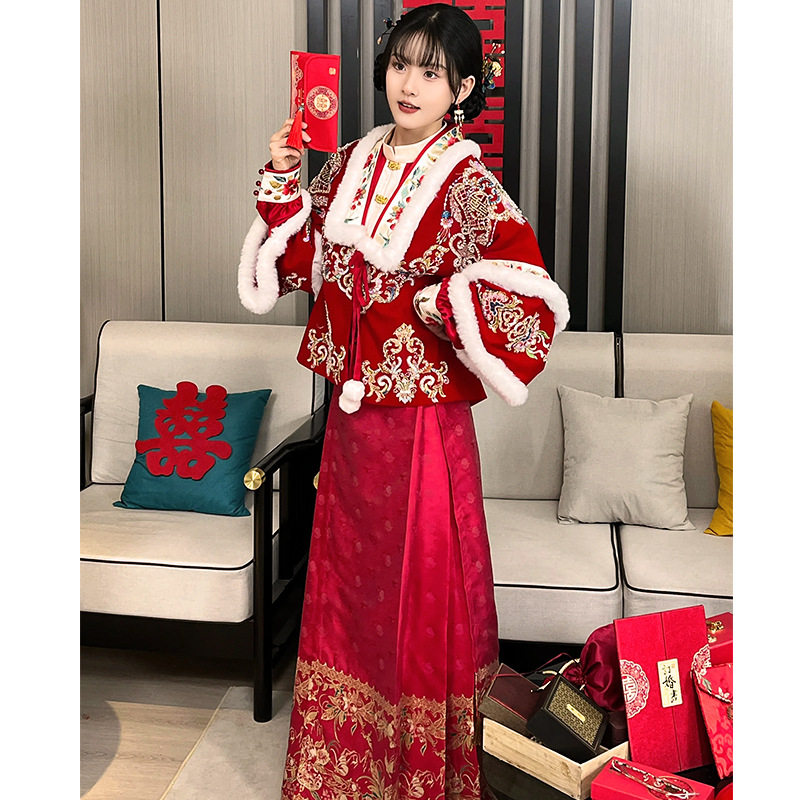 明制秀禾服婚服马面裙中式婚服新娘改良汉服订婚结婚礼服敬酒服冬,淘宝优惠券,粉丝福利购,淘宝优惠卷