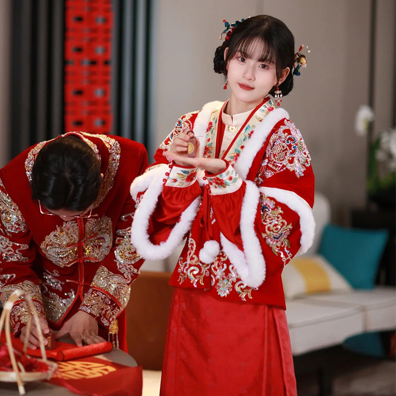 明制秀禾服婚服马面裙中式婚服新娘改良汉服订婚结婚礼服敬酒服冬,淘宝优惠券,粉丝福利购,淘宝优惠卷