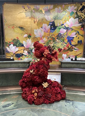 红色永生仿真花装置艺术酒店摆件