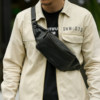 Top layer cowhide retro casual style sports chest bag waist bag