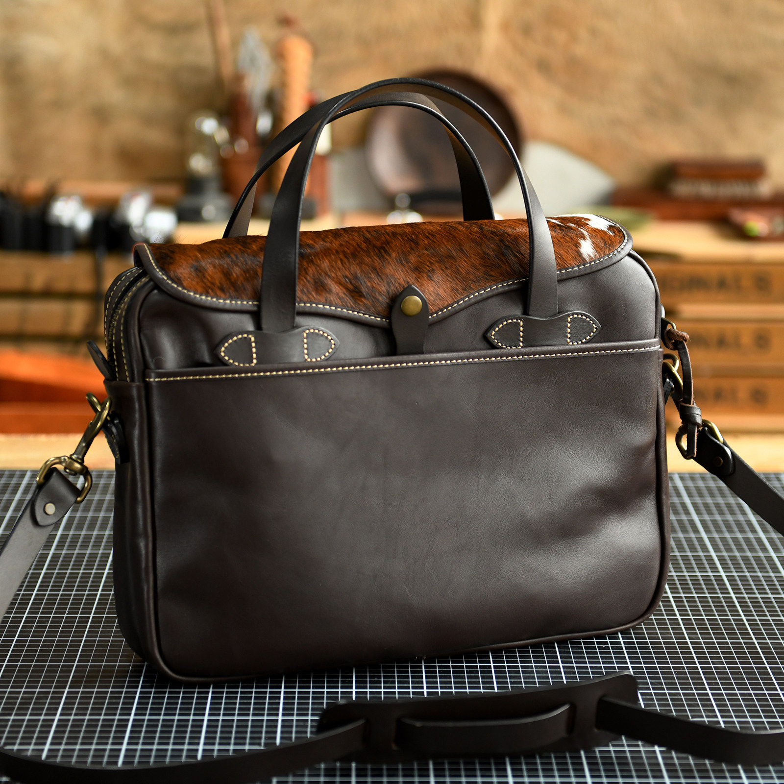 American retro waxed canvas briefcase pure copper hardware