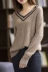 Mùa thu và mùa đông áo len cashmere mới của phụ nữ cổ chữ V lười áo thun dày len lỏng đan áo len đáy - Áo / áo thun